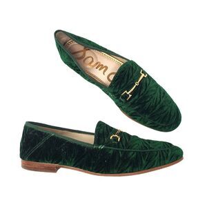 Sam Edelman Loraine Loafer Slip On Emerald Green Textured Velvet Shoes
